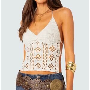 Edikted Open Back White Crochet Top Small Boho Bohemian Festival Coachella